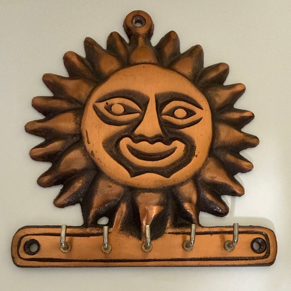 Pfaltzgraff 1995 Metal Key Hook Wall Mount Decor Sun Face 5 Hook